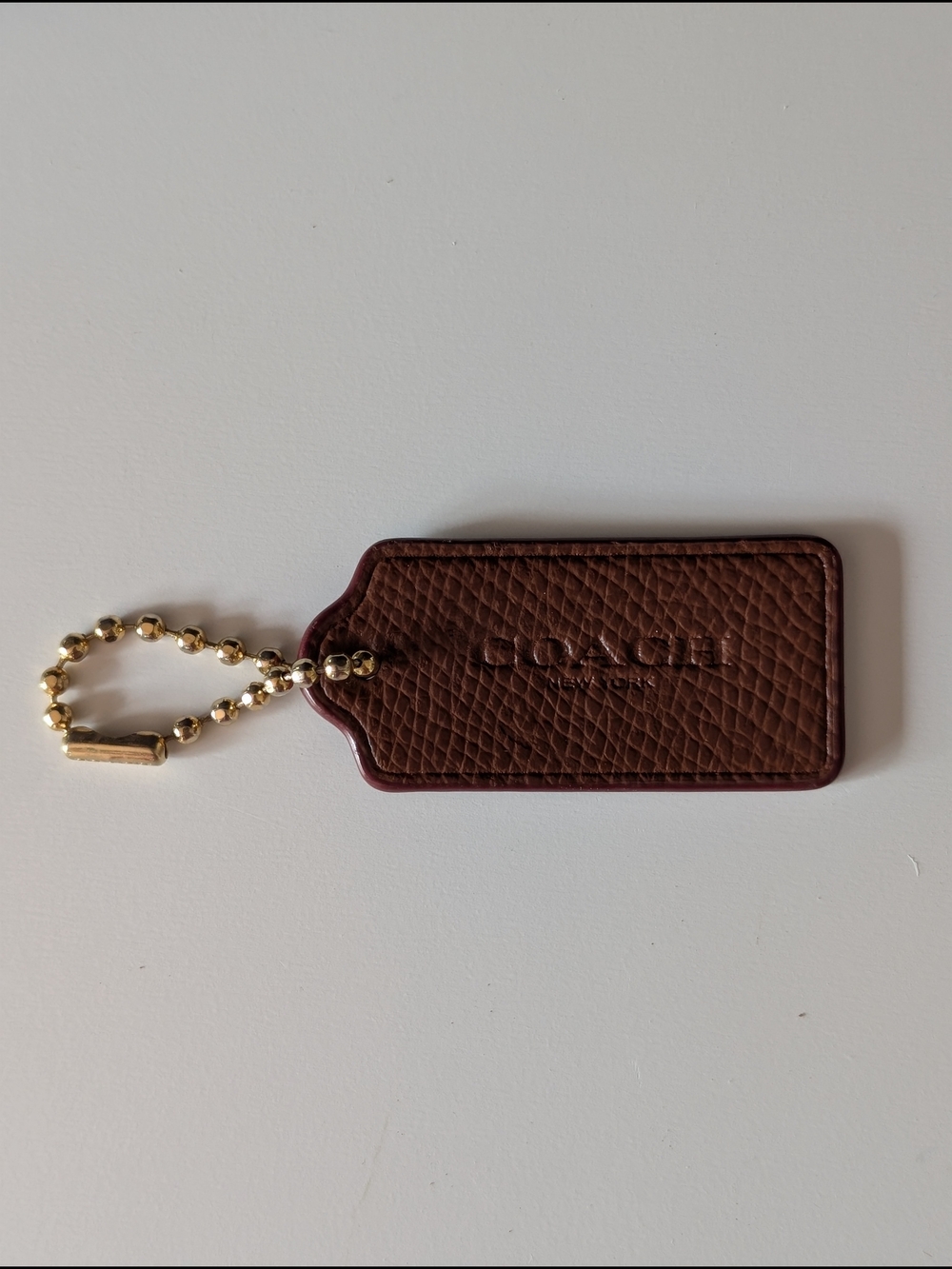 Coach Brown Leather 2" Hangtag with Coach-Branded Gold Ball Chain
